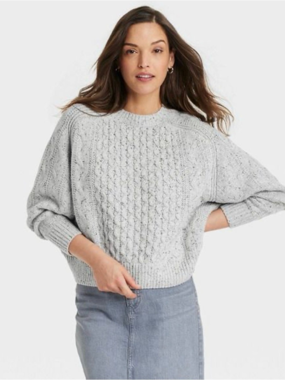 Universal Thread Women's Crew Neck Cable Knit Pullover Sweater Gray Size L
